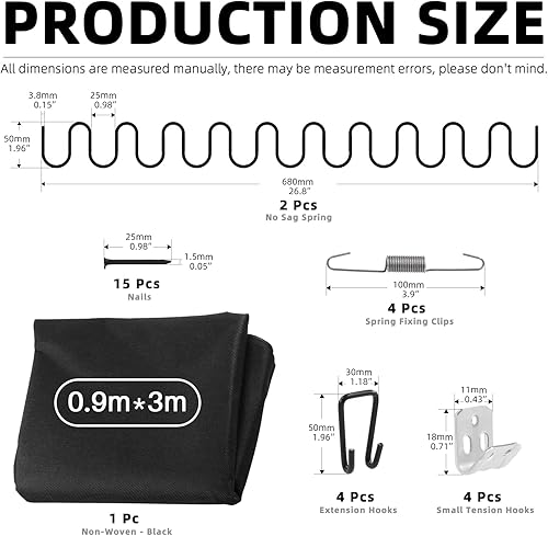 Miniatura 12 de Juego de reparación de sofá de 31 piezas, resortes sin hundimiento de 16 pulgadas, clips en S, ganchos, resortes de tensión de doble gancho, clavos