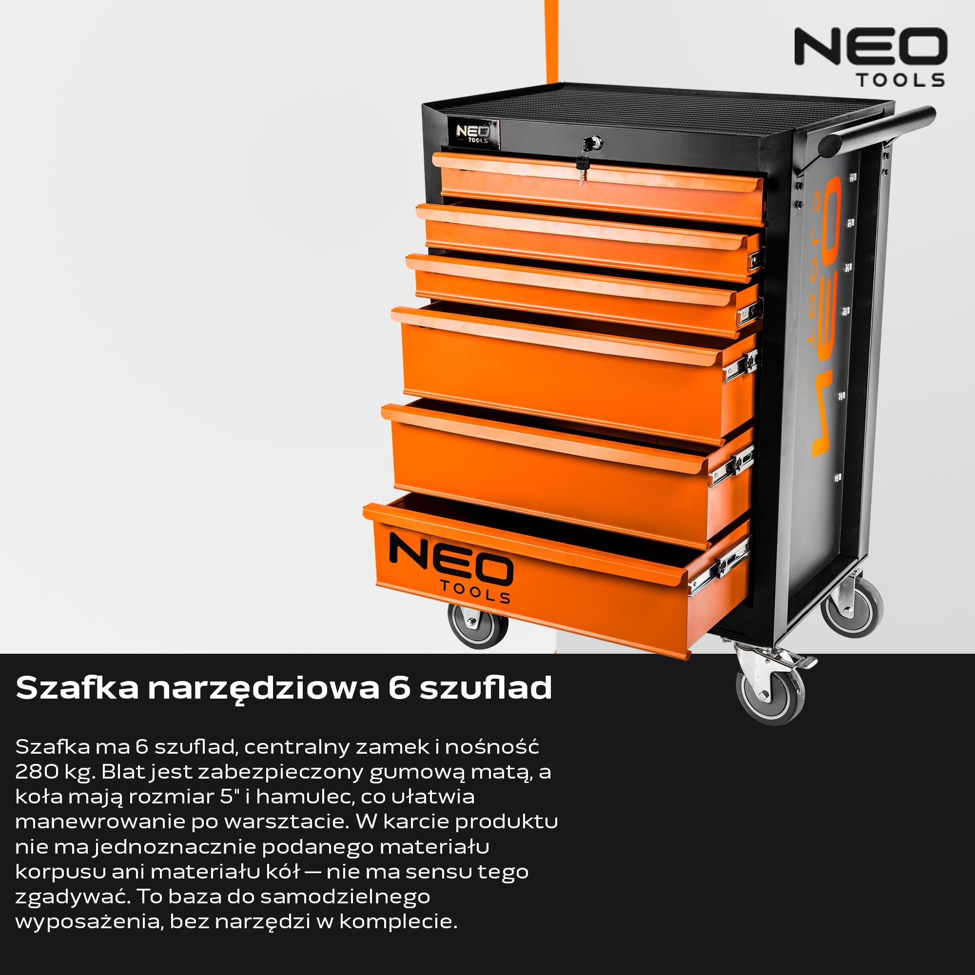 NEO 84-221 Szafka narzędziowa z 6 szufladami - pomarańczowo-czarna