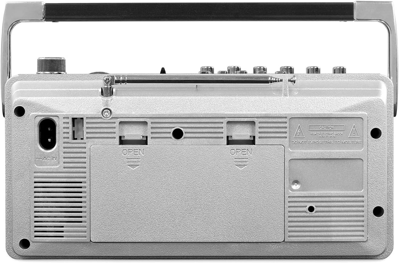 Victrola VBB-25-SLV Mini Bluetooth Boombox, rear view