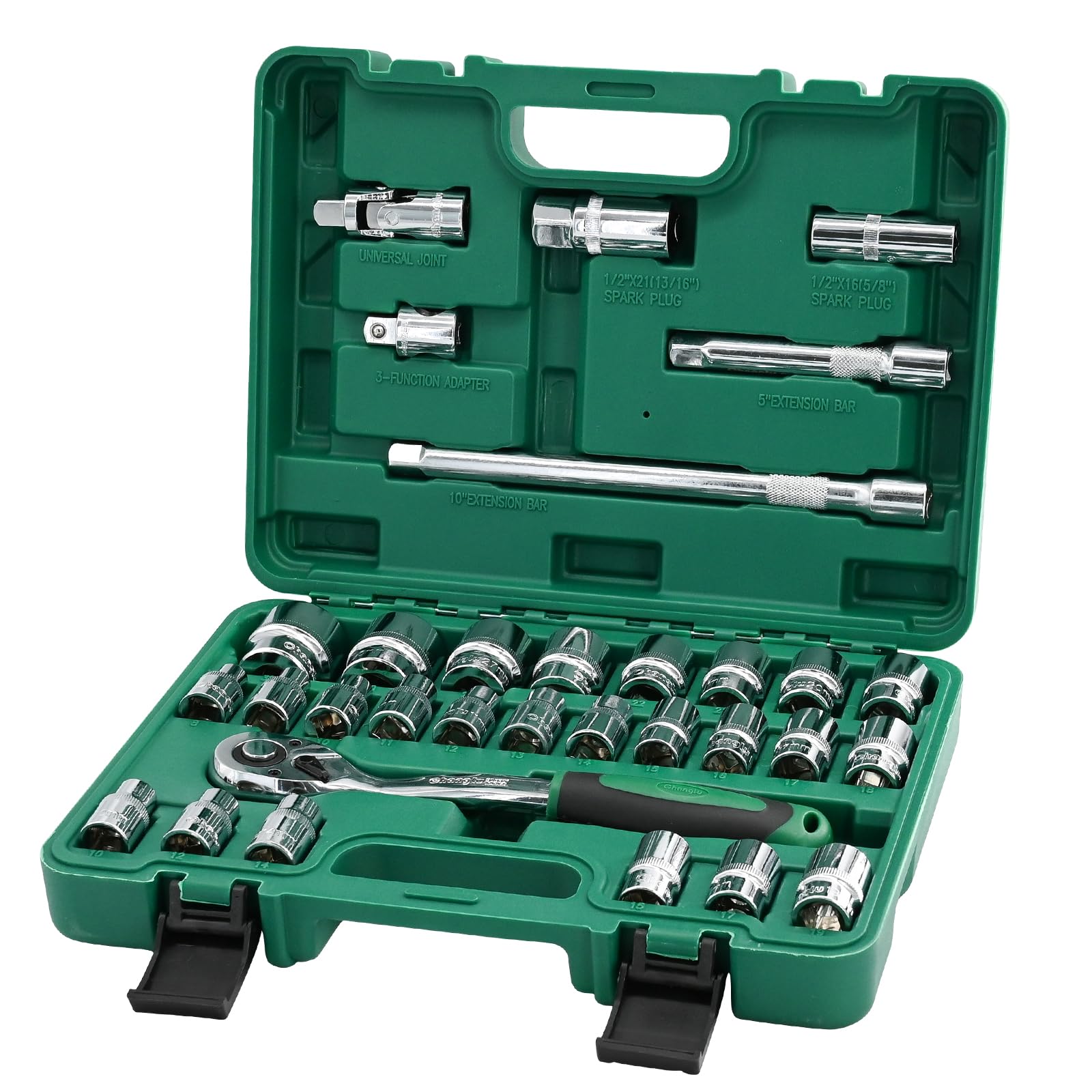 Dawot 32pcs 1/2" Socket and Drive Tool Set Mechanics Tools Kit Sockets Set 25pcs Metric(8-32mm) Sockets Set, Drive Sizes with Plastic Toolbox