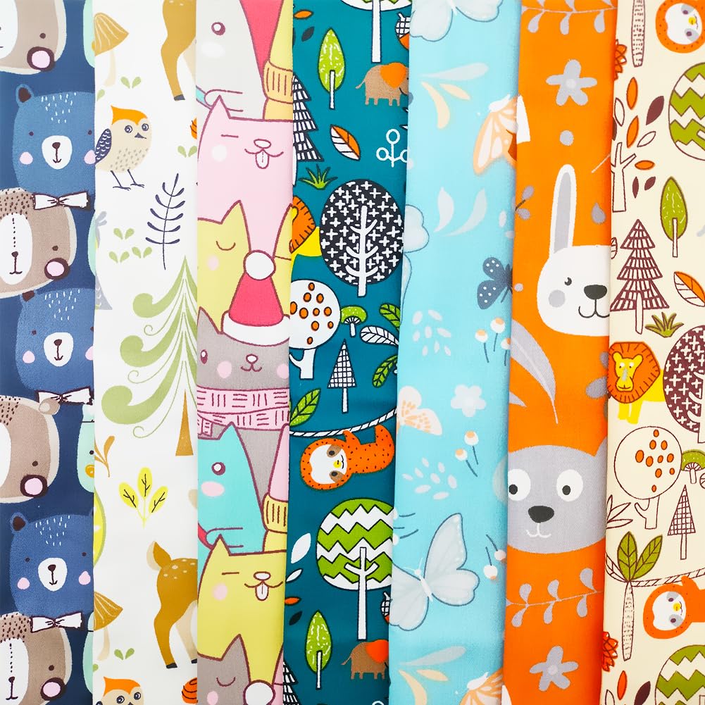 Zestaw tkanin Fat Quarters, 7 sztuk 100% bawełna 50 cm x 50 cm (20 cali x 20 cali) wstępnie wycięte arkusze do szycia patchworkowego rzemiosła pikowania, bez powtarzającego się projektu
