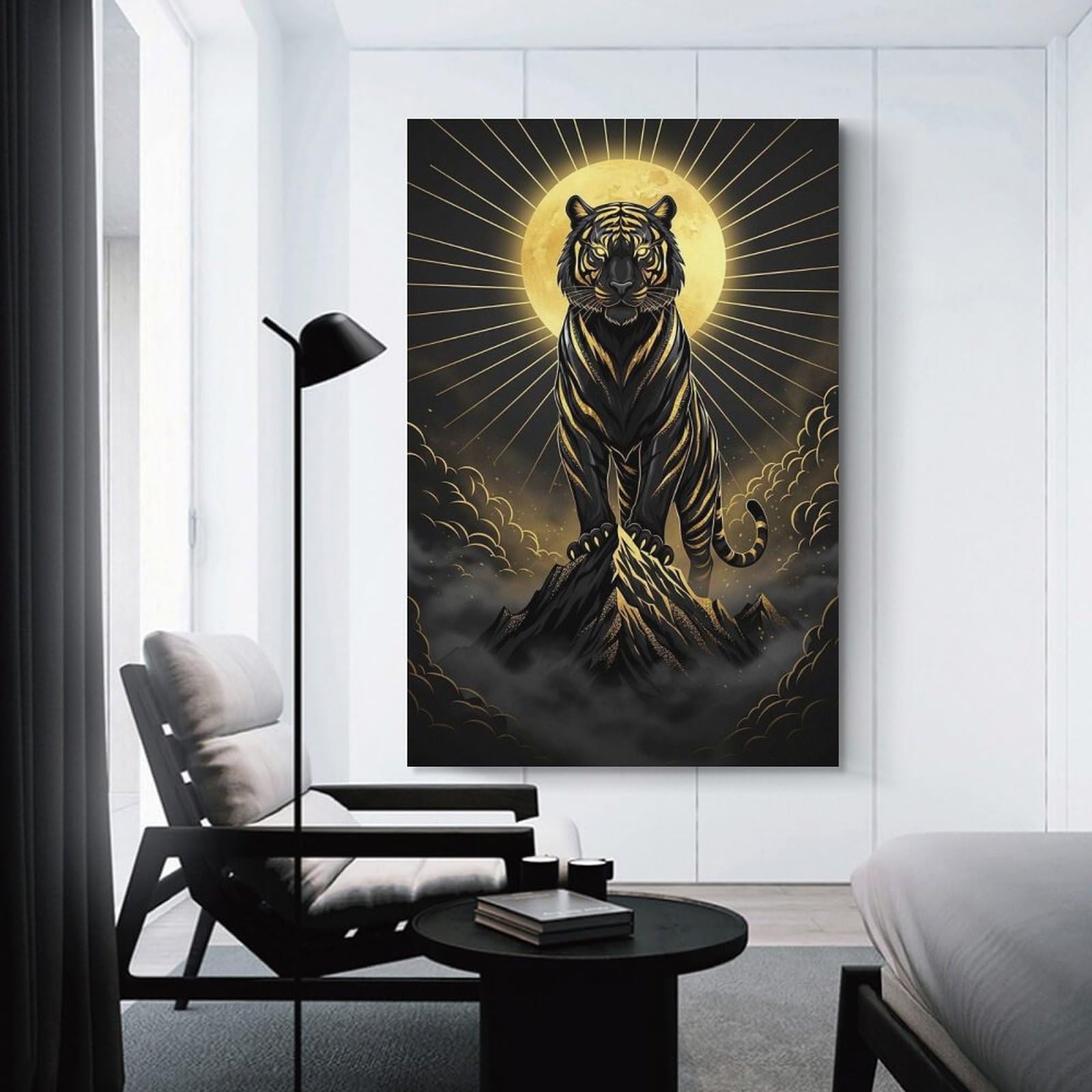 Junmoney Unframe-Style-10-1 Golden Tiger On Mountain Peak Wall Art Print, 16X24inch(40X60cm), For Office, Study Or Home Workspace, Decorative Artwork For Productive Spaces