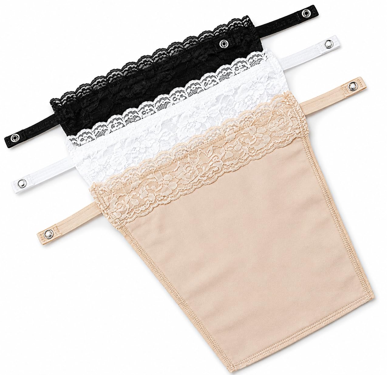 Cotton Clip On Camisole for Women Mock Lace | Deep Neck Cleavage Cover Up Inner Cami Secret Slip for Women | Free Size - Set of 3(Pack of 1)-image-47