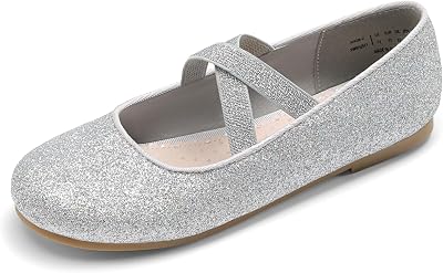 DREAM PAIRS Mädchen Mary Jane Strap Flache Schuhe Ballerinas Prinzessin Schuhe Flache Schulschuhe,Size 25,Silber,Angie-2
