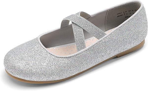 DREAM PAIRS Ballerinas Mädchen Prinzessin Schuhe Kommunionschuhe Mary Jane Schnürschuhe Flats Schuhe Gekreuzten Riemchen Für Partys Hochzeiten,Size 28,Silber,Angie-2
