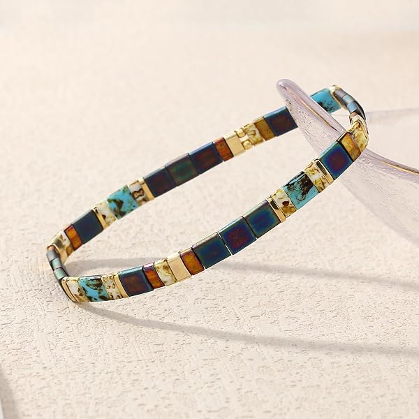 KELITCH Femmes Bracelet Charme en Perles Tila Bracelets Extensible Bracelets Tour D'amitié Bonbons Couleurs - 4