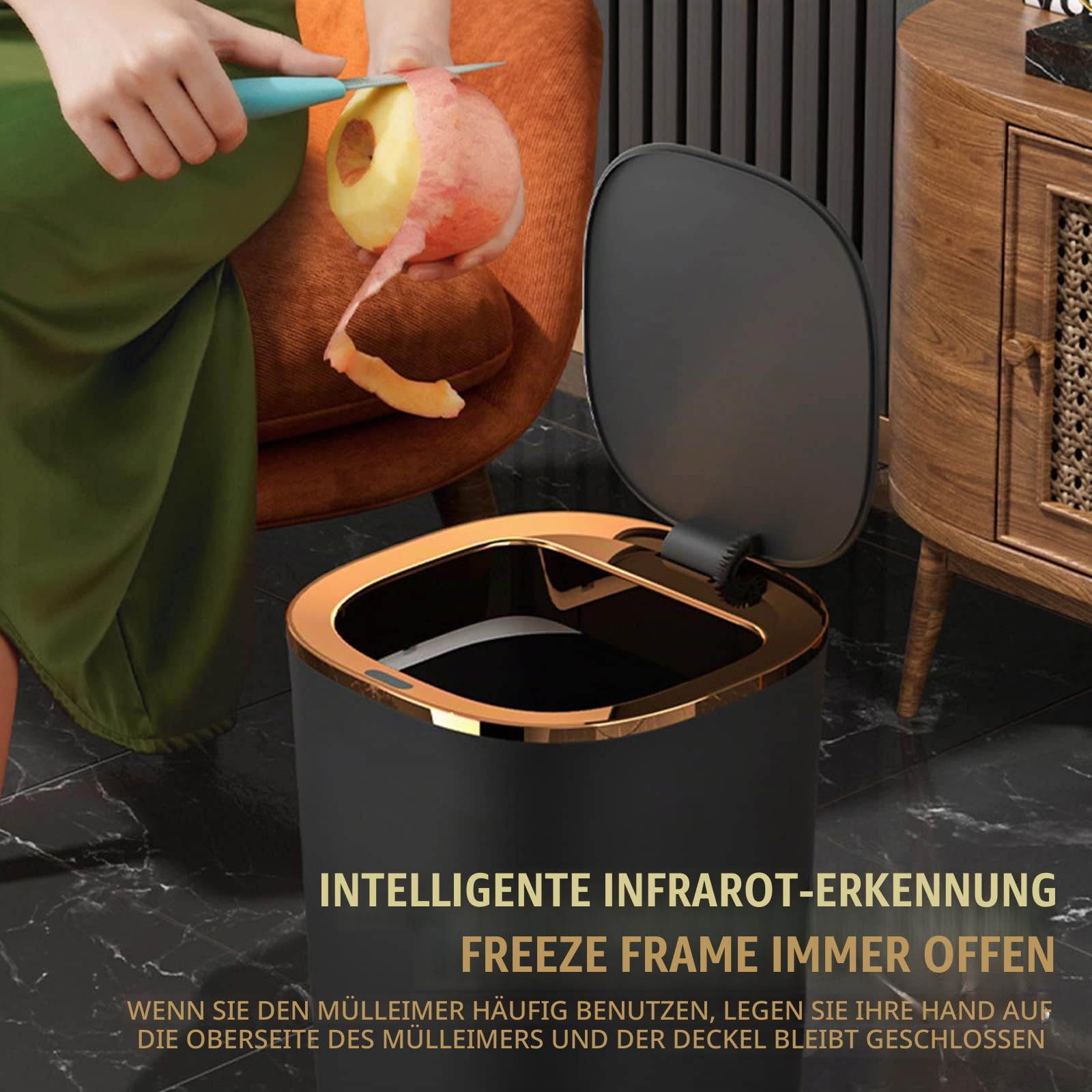 Sensor Müll-Eimer, Automatik Mülleimer mit Smart Sensor, 12L Berührungslos Intelligenter Mülleimer für Küche, Bio-Abfall, Restmüll (Black)