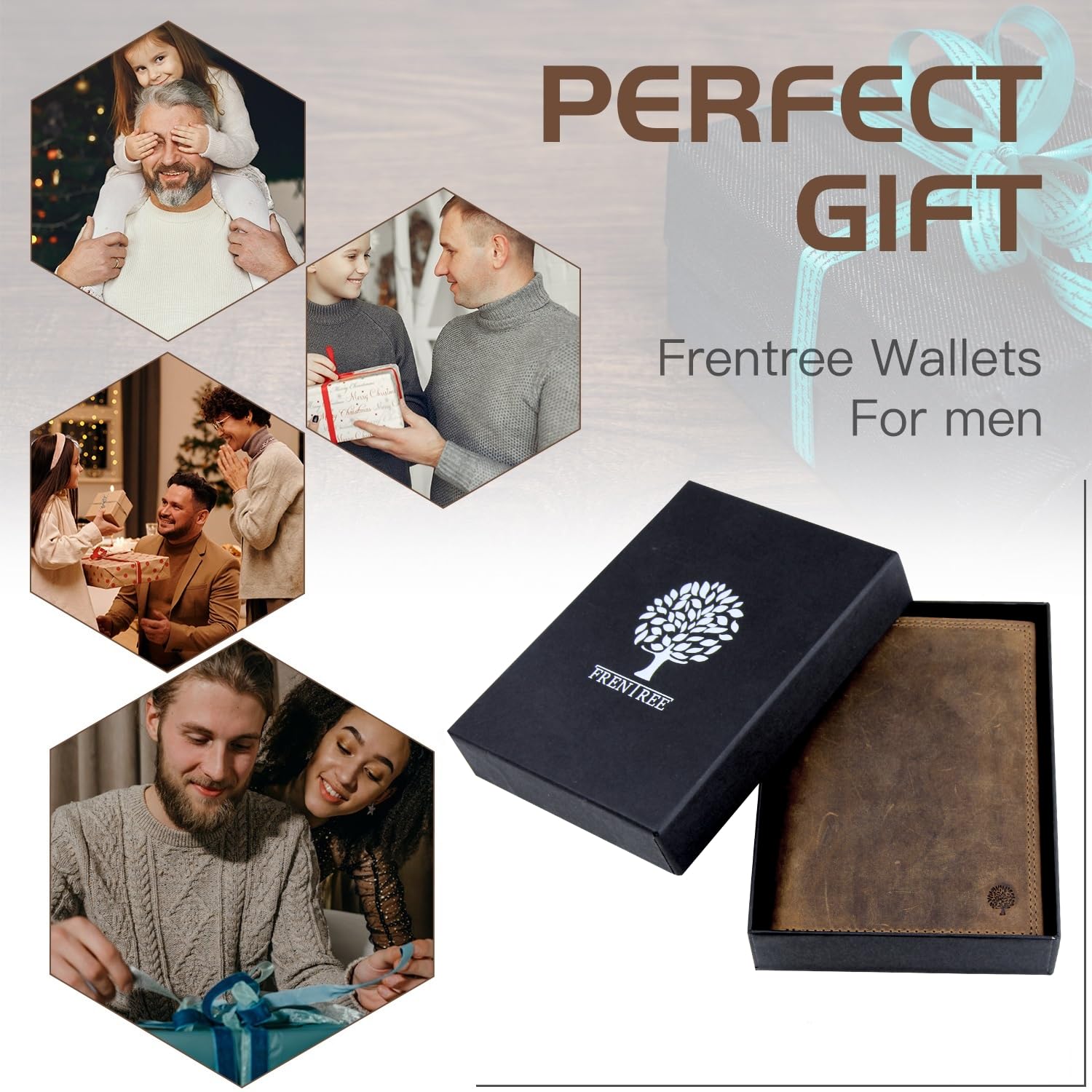 Frentree® Męski portfel ze skóry z ochroną RFID, 8 przegródek na karty, portmonetka pionowa, czarny, Zamsz brązowy, Onesize, format pionowy