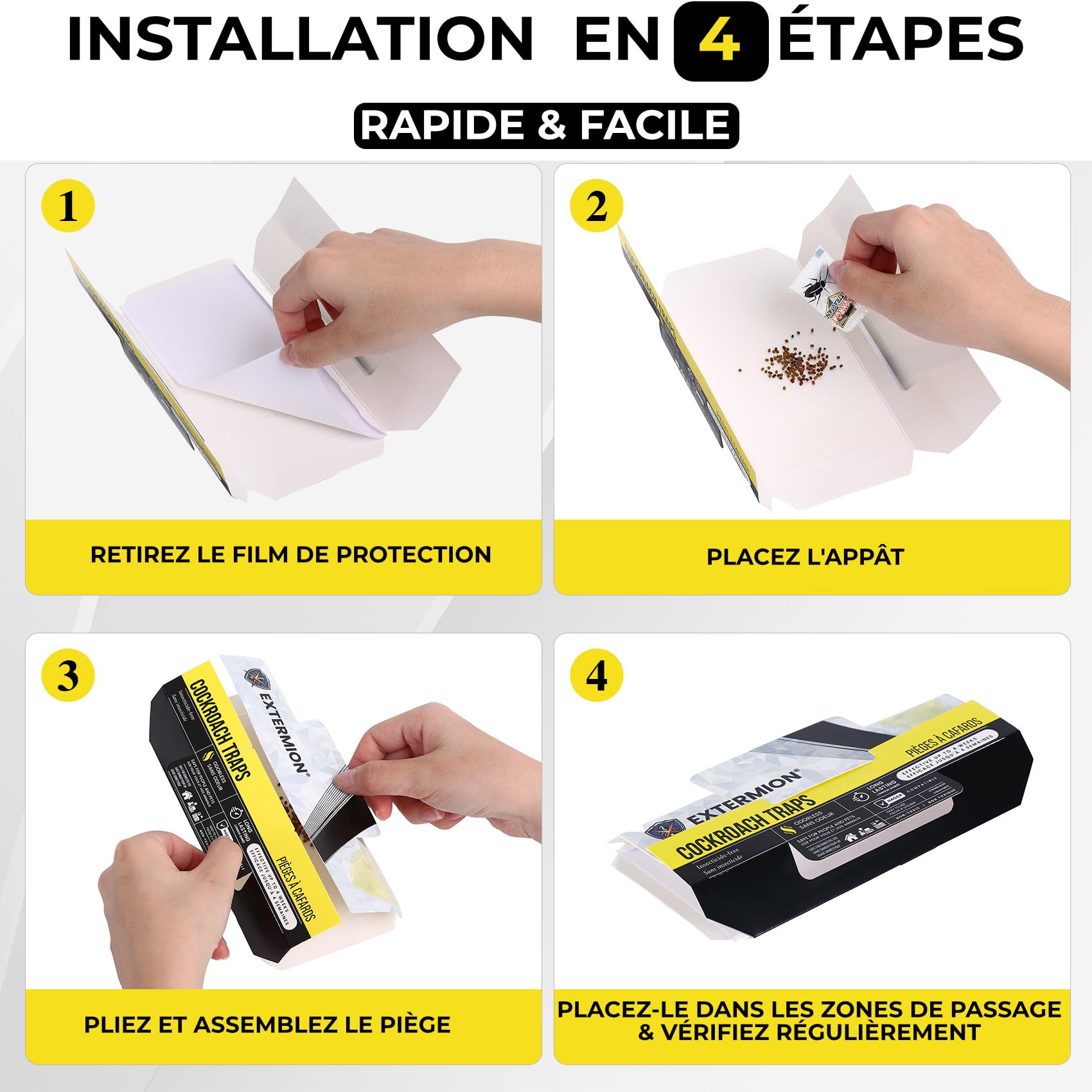 Pièges Cafards Collants avec Attractif – Kit 10 Pièges + 10 Appâts – Piège à Cafards/Blattes sans Insecticide