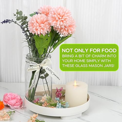 Miniatura 6 de Tarros Mason de 32 onzas de boca ancha, paquete de 4 frascos vacíos de 32 onzas con tapas y bandascalcomaníasmarcadorcepillo para botellas (32 onzas