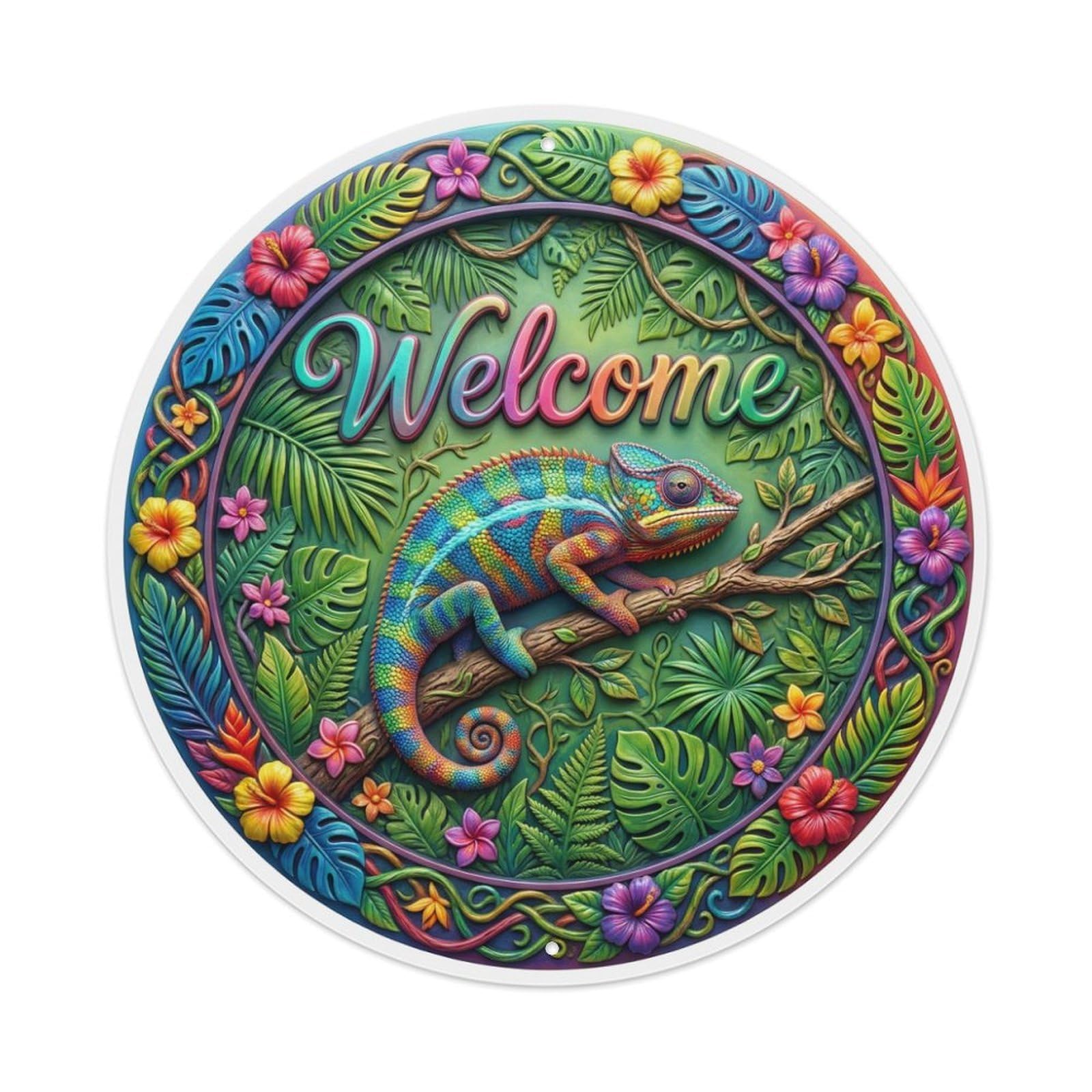 Tgrcjimh Style Metal Tin Sign Chameleon Colors Welcome Exotic Habitat