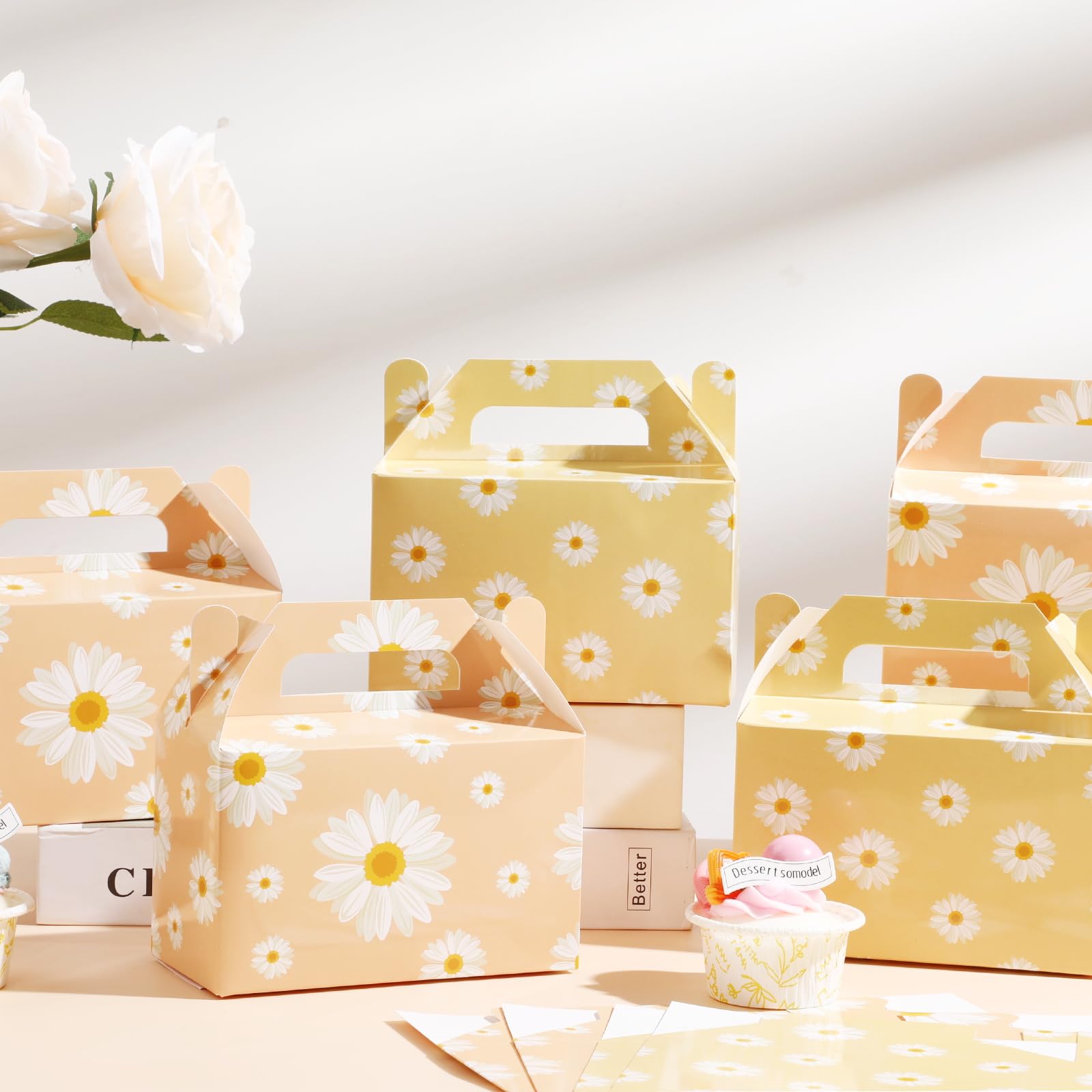 24 Pcs Floral Thank You Treat Boxes With Handles - Wedding, Baby Shower Party Favor Gift Boxes