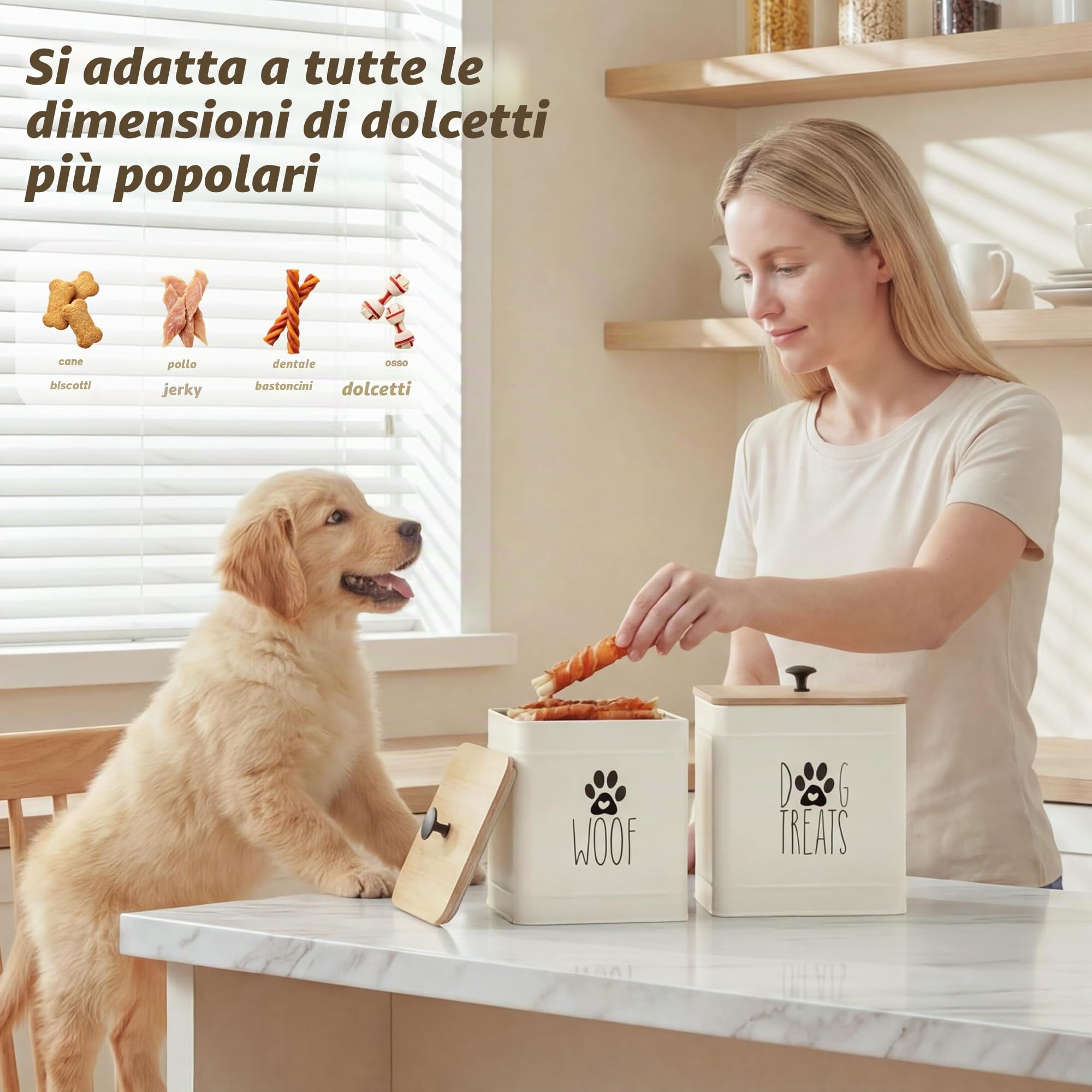 PerfNIQUE Contenitori per caramelle per cani, barattoli per caramelle per cani con 2 coperchi ermetici, banco da cucina e contenitori per il trattamento degli animali domestici, 7,8 x 6,2 e 7,3 x 5,5