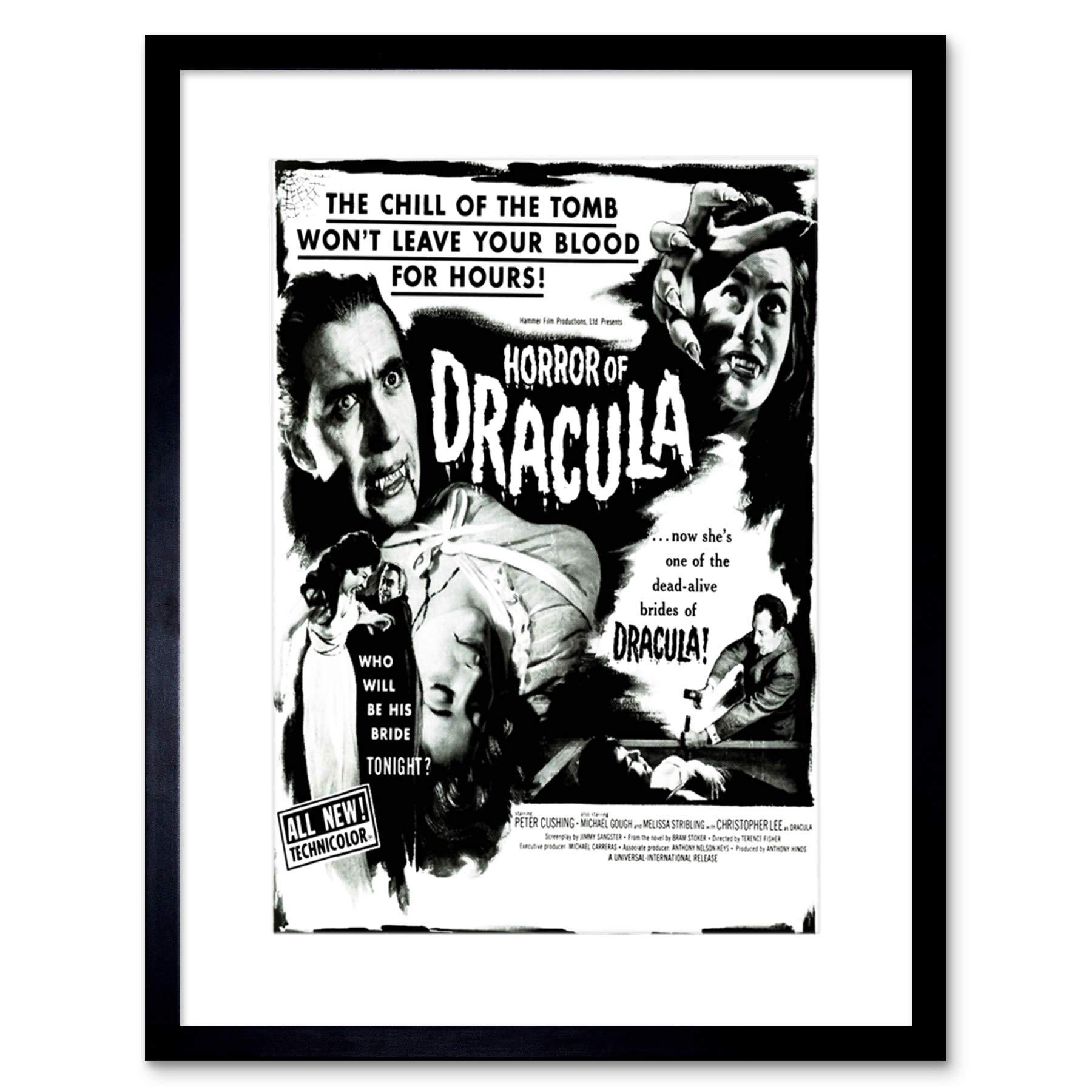 Artery8 Framed Print - Dracula Cushing Vampire Horror - Black - 12x16"