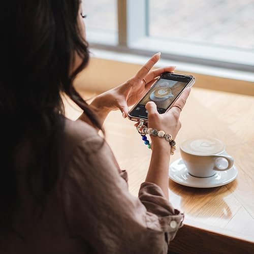 Miniatura 9 de Ucharmbead Correa de muñeca para teléfono celular, correa de muñeca para relajar la ansiedad, llavero con cuentas curativas naturales para mujeres y
