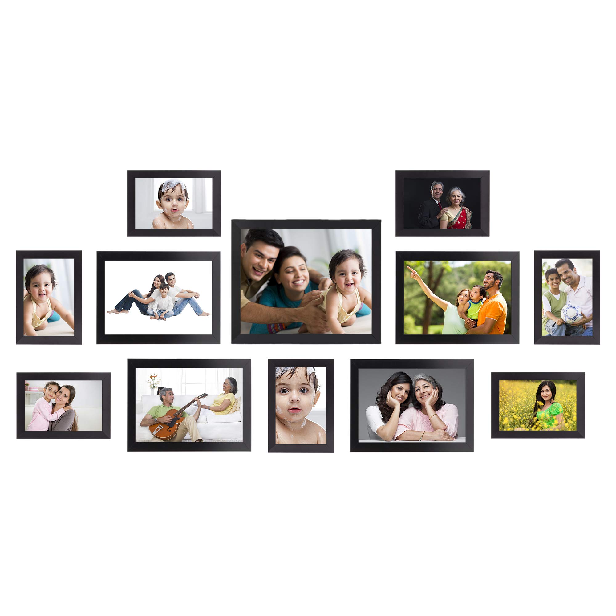 Amazon Brand - Solimo Collage Rectangle / Square Photo Frames, Set Of 12,Wall Hanging (7 Pcs - 4X6 Inch, 4 Pcs - 6X8 Inch, 1 Pc - 8X10 Inch), Black, Synthetic Wood