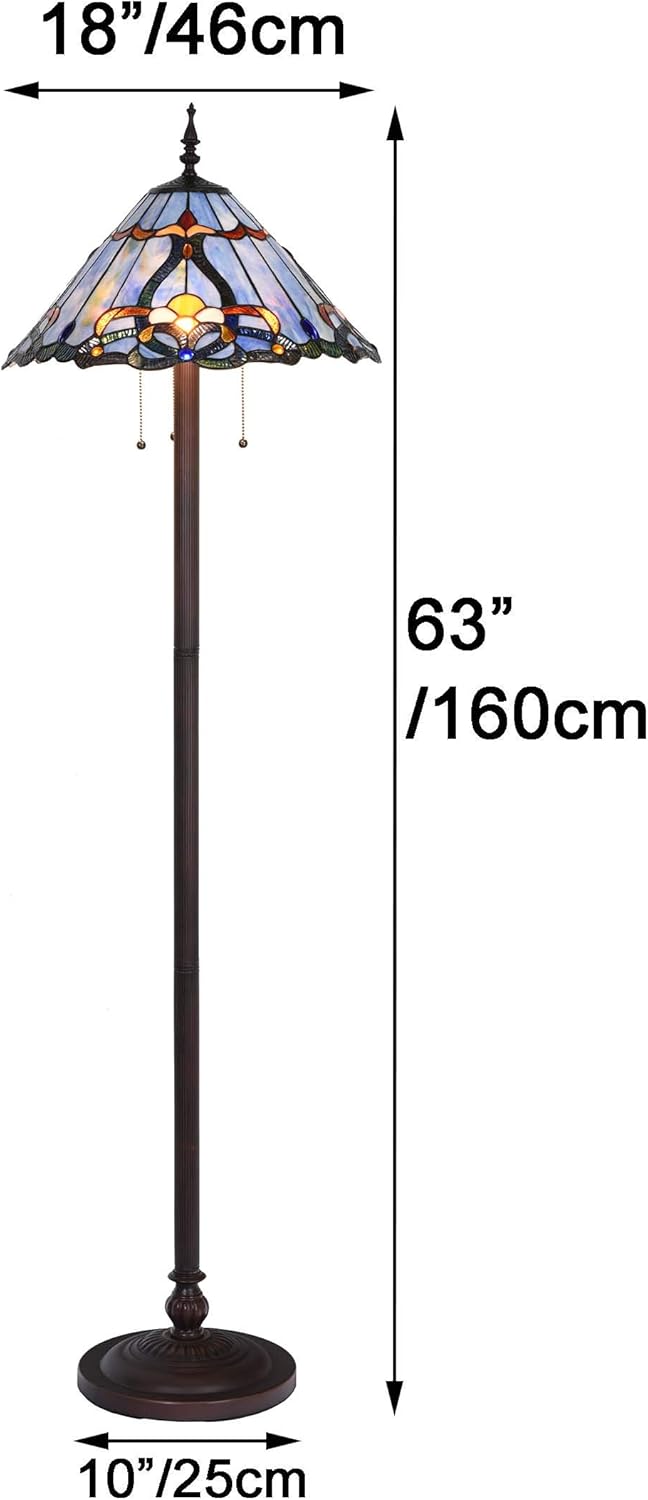 Bieye L10687 Baroque Tiffany Style Stained Glass Floor Lamp for Living Room Home Decoration, 3-Lights, 18" W x 63" H