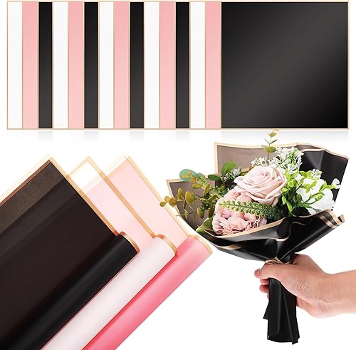 Tofficu 60 hojas de papel de regalo de flores, papel de regalo floral con borde dorado para boda, manualidades, regalo, florería, bouquet, embalaje,