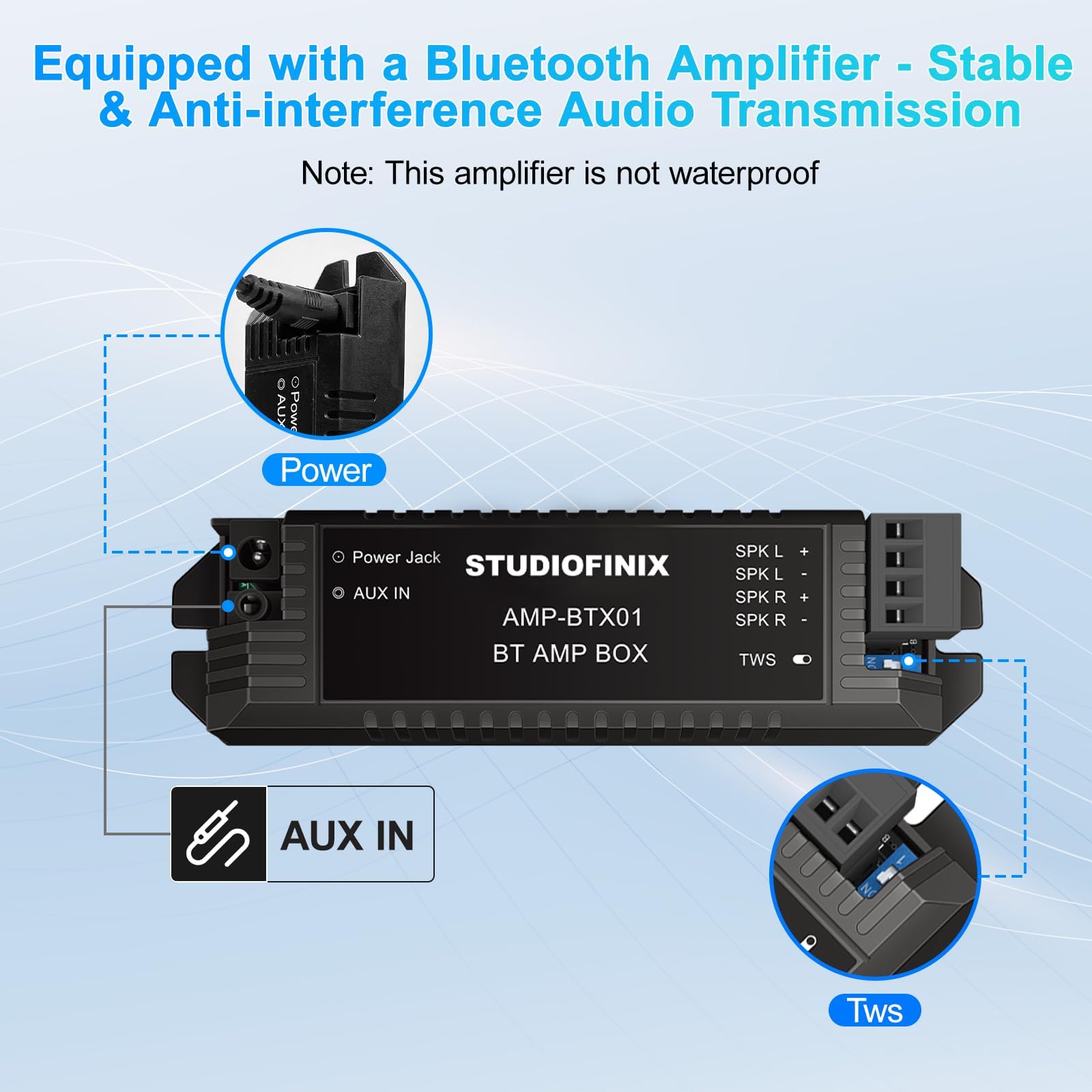 STUDIOFINIX 6,5" 240W Bluetooth wasserdichte Marine-Lautsprecher, 2-Wege wetterfest mit LED-Leuchten, schlank flach, für Boot, Wohnmobil, ATV, UTV, Golfcart (1 Paar, Schwarz)