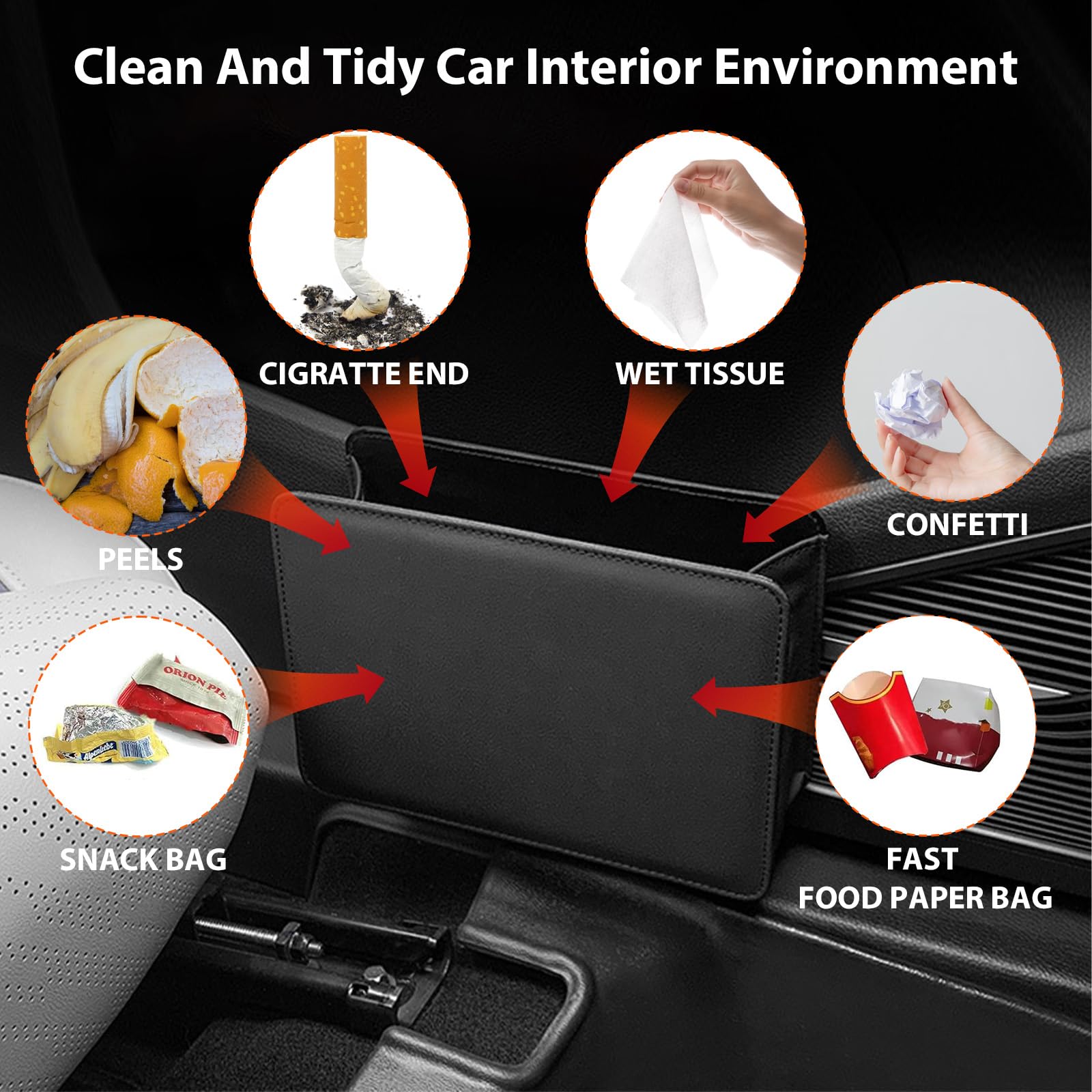 Pattumiera Pieghevole Per Auto Con Strass - Organizer Per Sedile, Cestino Rifiuti Universale, Tessuto Oxford Impermeabile, 23x23x1,7 Cm - copertina