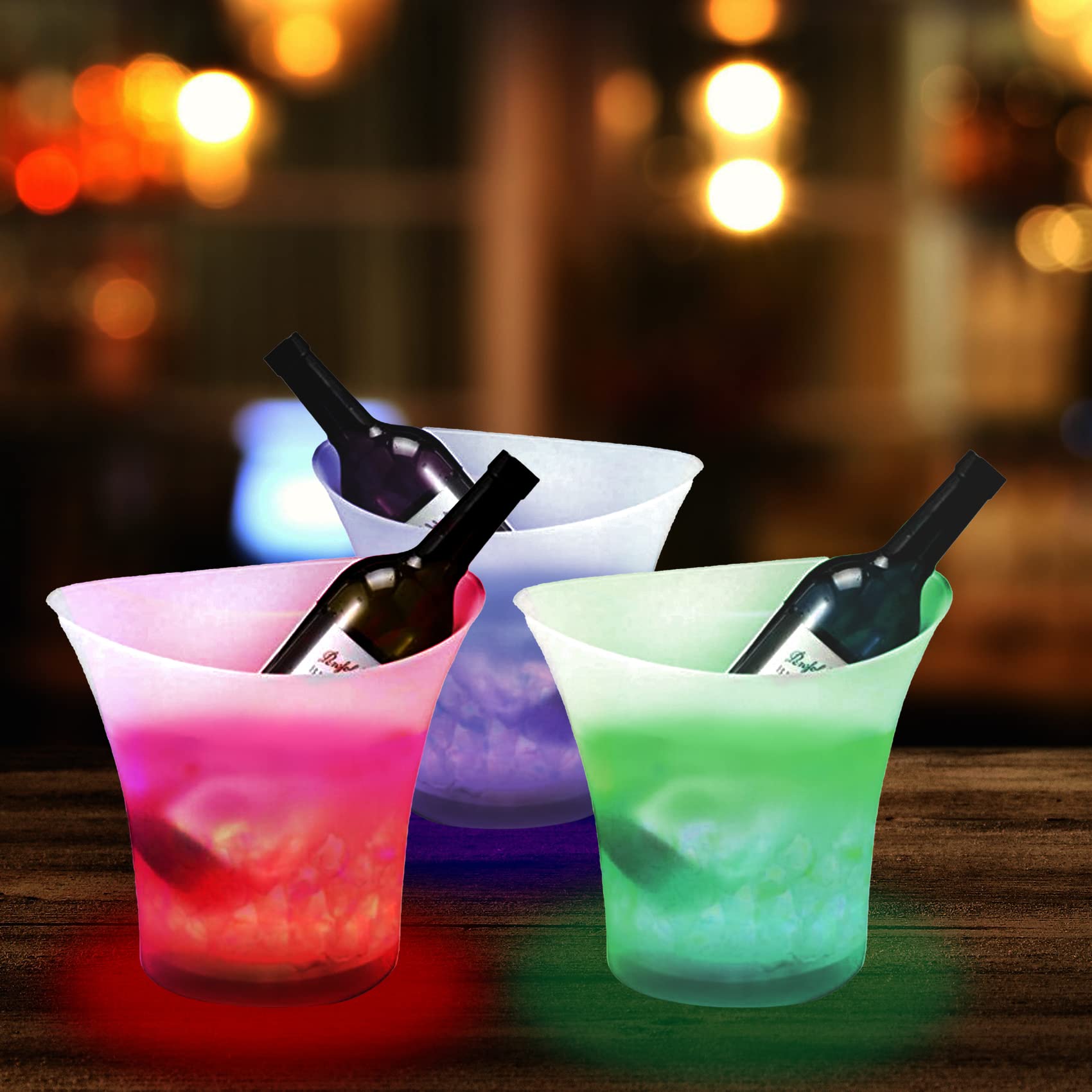 Secchio per ghiaccio LED, 5 pezzi, secchio per champagne luminoso, secchio multicolore per vino, birra, bevande, per riunione familiare, bar, feste, serate, 5 l