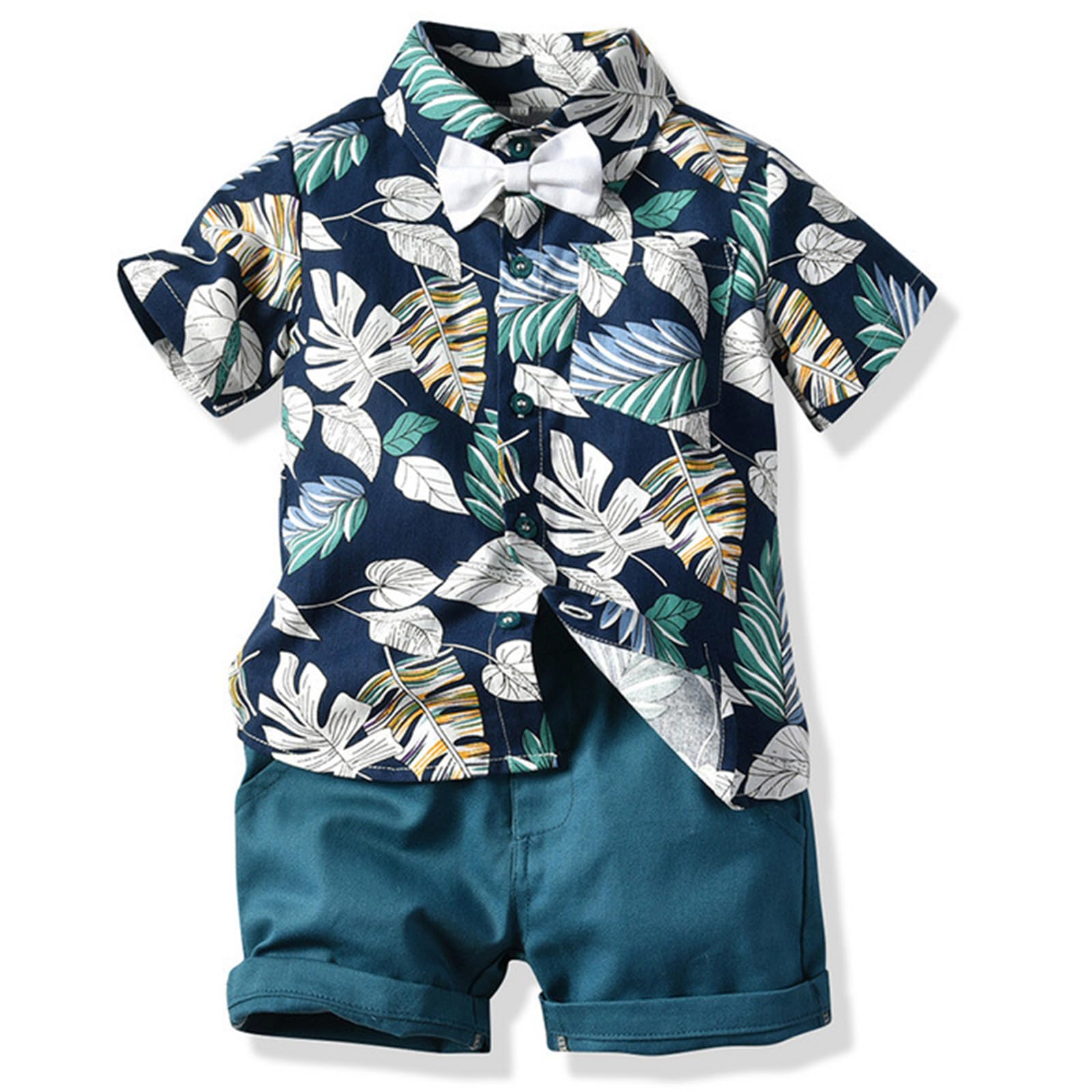 Winmany Conjunto Hawaiano Bebé Niño Conjunto Camisa y Pantalón Corto AlgodóN para Niños Ropa Playa Verano Con Flores Tropicales