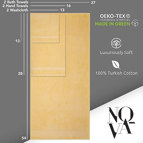 Miniatura 2 de Nova Luxury Linen - Juego de toallas turcas de calidad de hotel para baño (juego de 6 toallas, color amarillo)