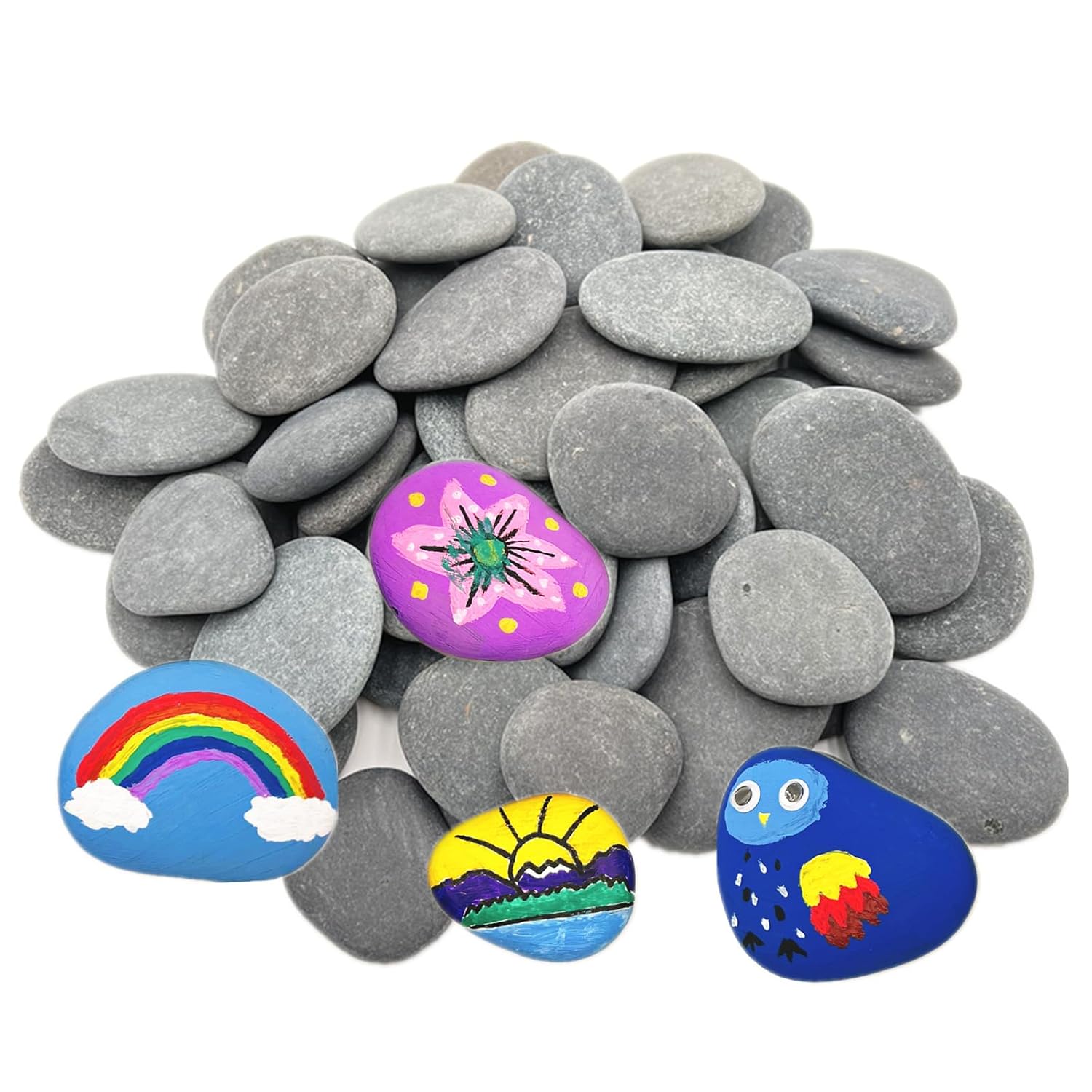 100 PCS Rocks Bulk for Painting, River DIY Rocks Flat & Smooth Kindness Rocks for Crafts, Decoration, Medium/Small Rocks for Painting,1.5"-3" Hand Picked for Painting Rocks (Medium +Small)…