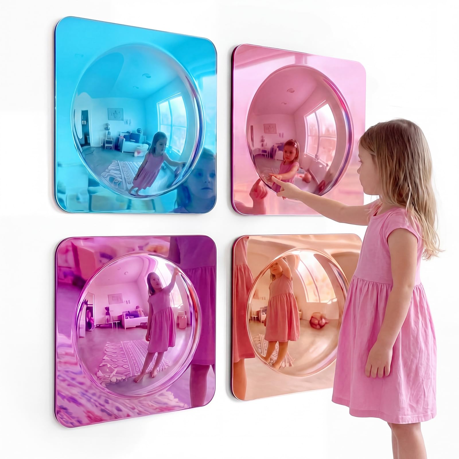 Geiserailie 4 Pcs Acrylic Sensory Wall Bubble Mirror Color Convex Mirror Toys for Preschool Classroom, Daycare Calming Corner Supplies Pet Enrichment (10 x 10 Inch,Pink,Purple,Light Blue,Rose Gold) — image 1