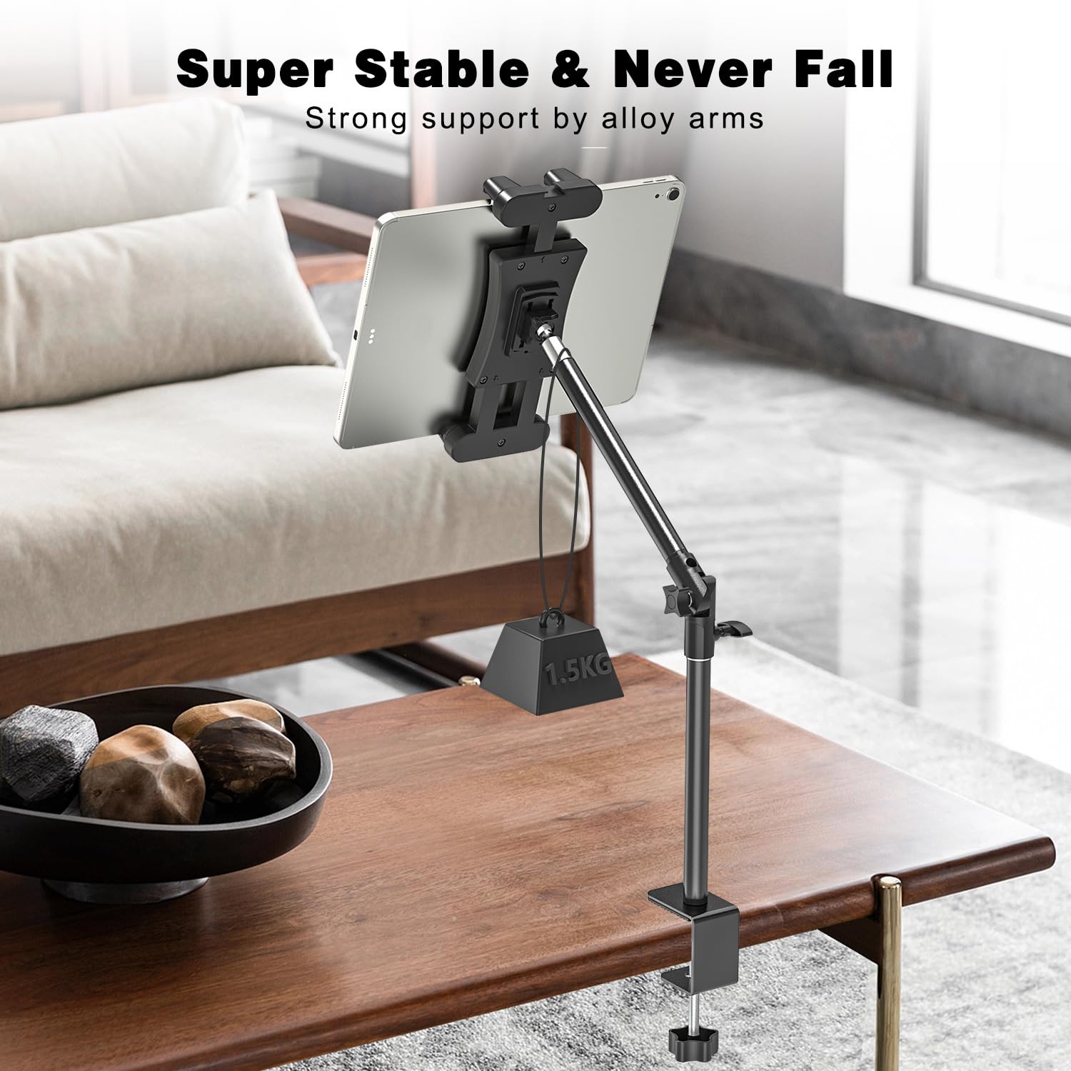 Cenawin Support Bureau Réglable Pour IPad - Bras Long Pivotant 360° Tablette 4.7-12.9 Pouces