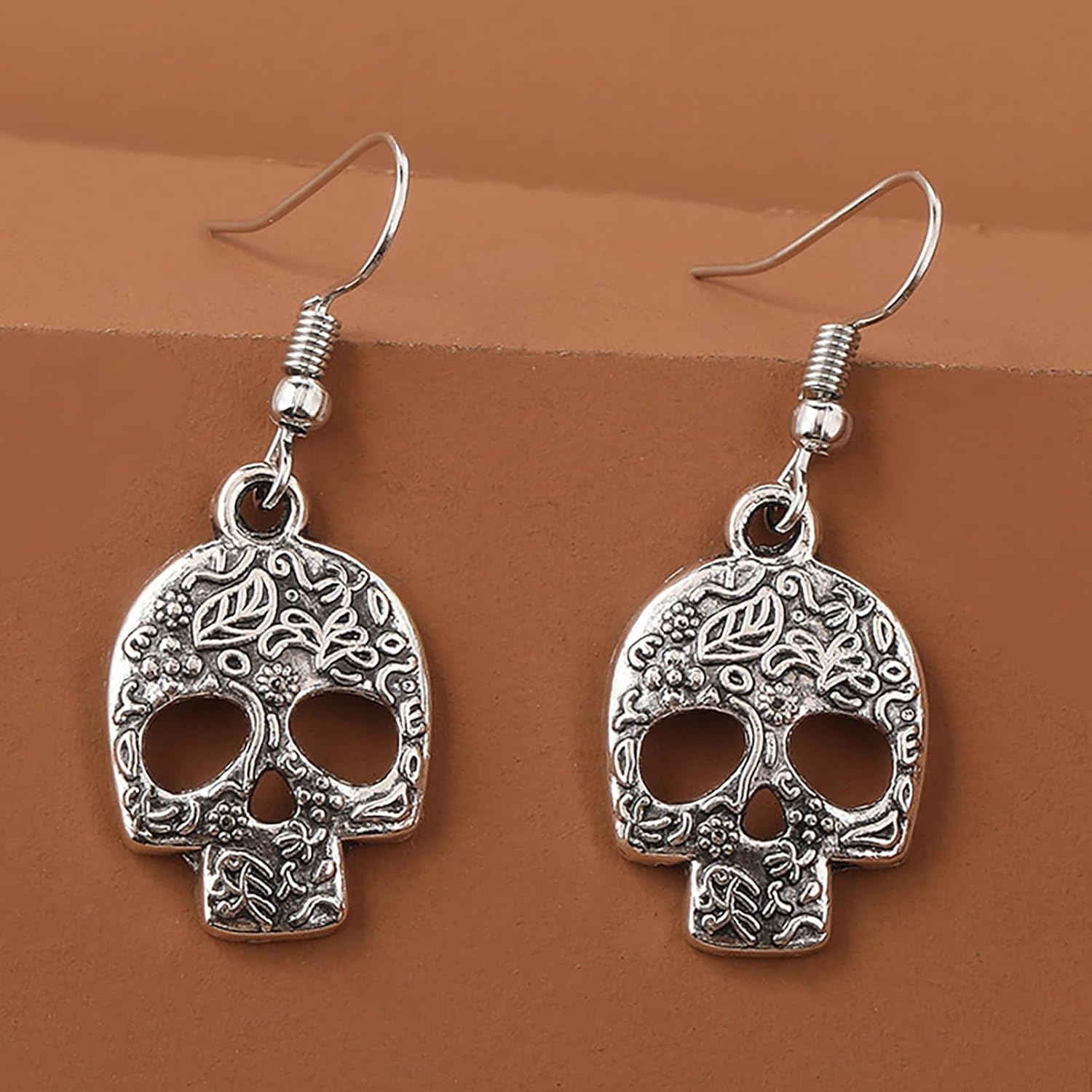 Silver Plated Skull Earrings for Women Halloween Skull Earrings Gothic Skeleton Earring - Image 3