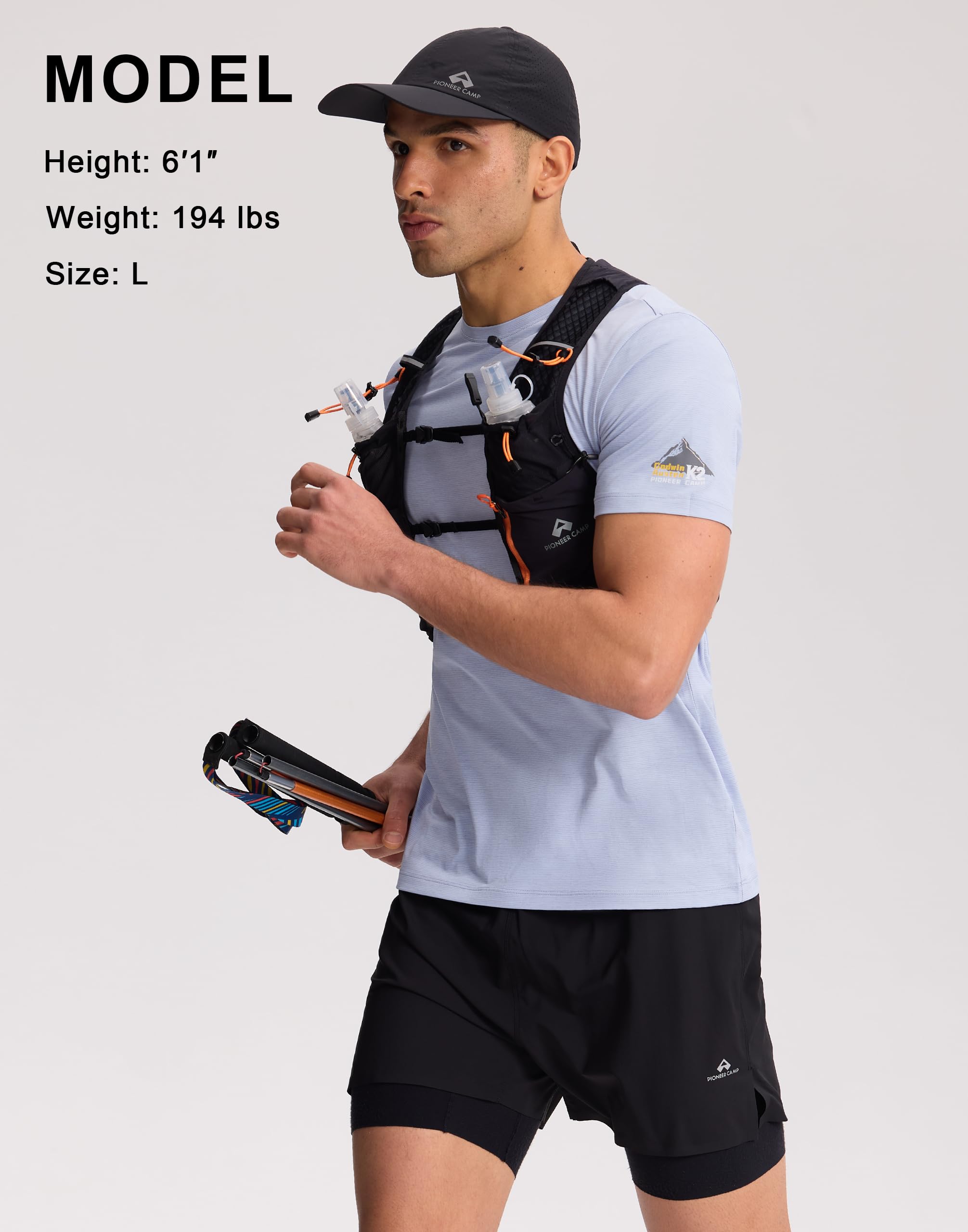 Pioneer Camp Maglietta sportiva da uomo, a maniche corte, traspirante, leggera, per corsa, assorbe l'umidità, elasticizzata, funzionale, per alpinismo, trail running