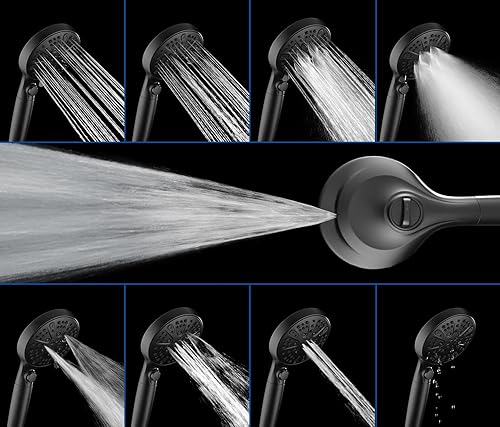 Miniatura 4 de Cabezal de ducha negro con rociador de mano de 2.5 GPM, desmontable de 10 pulgadas, 10 ajustes de pulverización, con interruptor de encendidoapagado