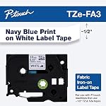 Brother Genuine TZeFA3 Navy on White Fabric Iron-on 12 mm Tape for P-Touch Label Makers