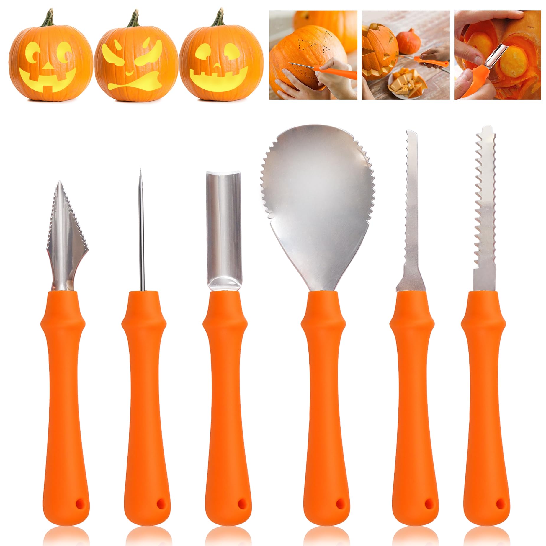 UDIKEFO Halloween Pumpkin Carving Kit, Pumpkin Carving Tools Stainless Steel 6 Piece