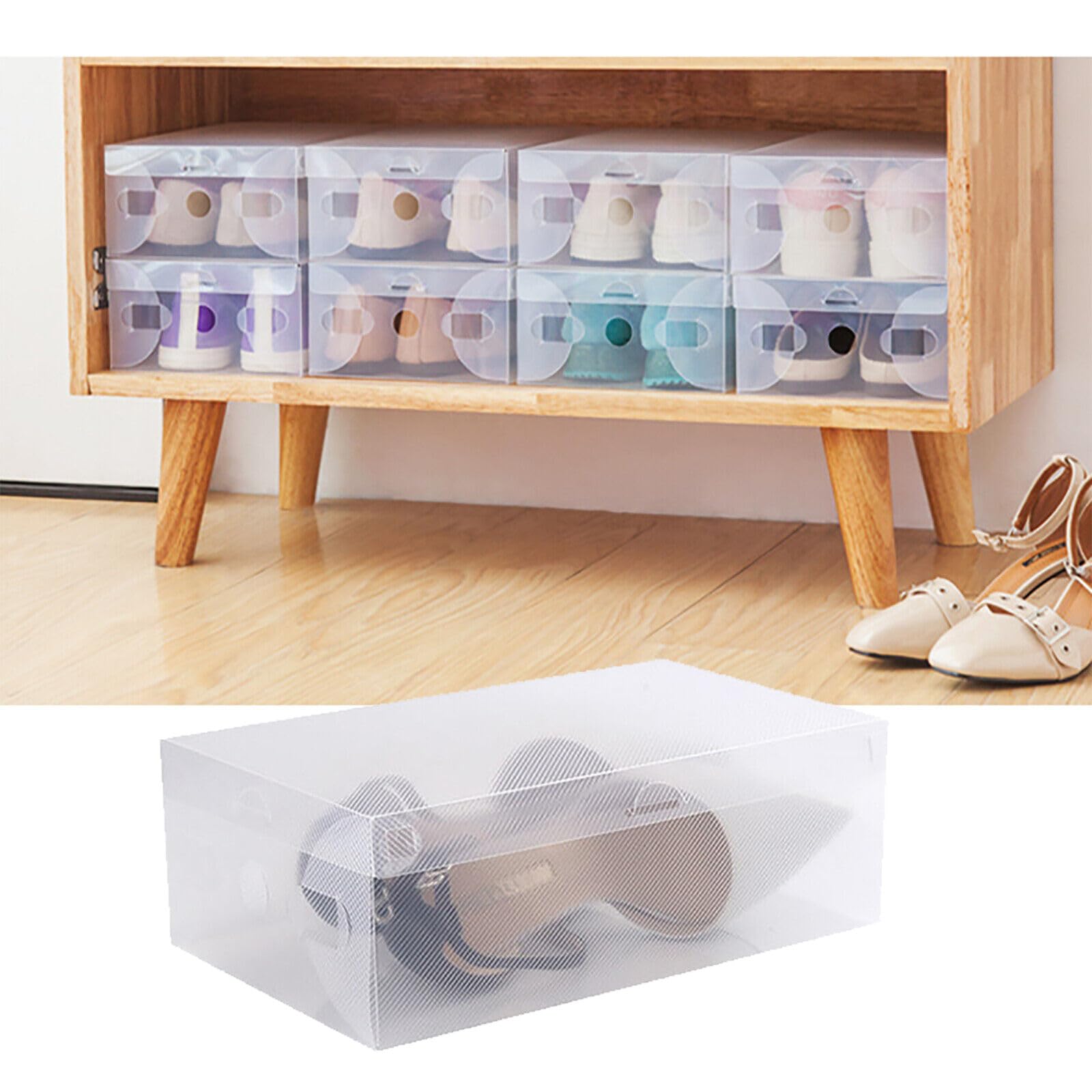20 cajas transparentes para zapatos, cajón, apilables, de plástico, para ahorrar espacio, transparentes, plegables, 28 x 18 x 10 cm