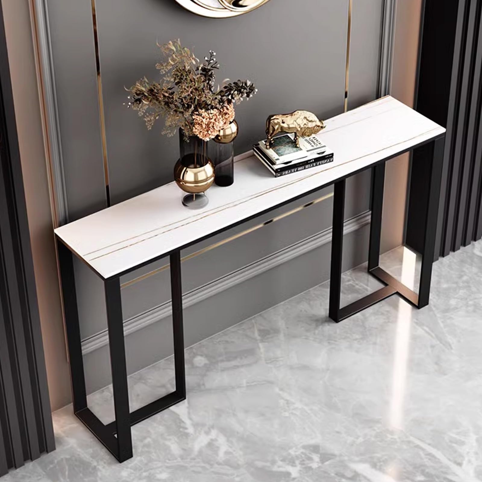 Mesa auxiliar para sala de estar estrecha y consola blanca con almacenamiento moderno