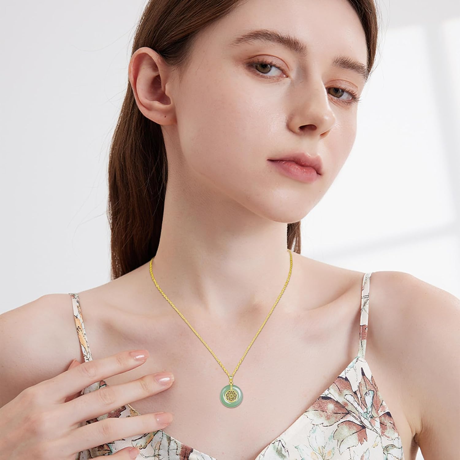 KiiKii Jade Necklaces for Women 925 Sterling Silver Lotus Flower/Tree of Life/Star and Moon Pendant Fine Jewelry Gifts for Mom Wife Grandma