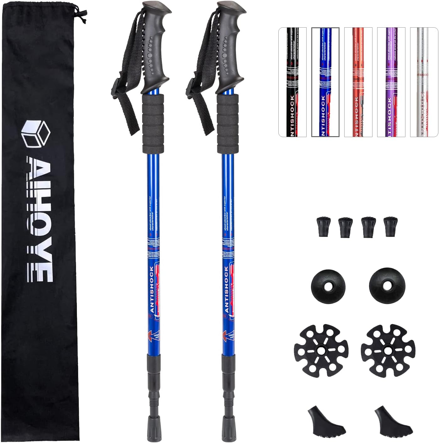 Rexmon Trekking Poles, Collapsible Lightweight Shock-Absorbent Hiking Walking Sticks Adjustable Aluminum Hiking Poles for Women Men Kids, 2 Pack(Blue)