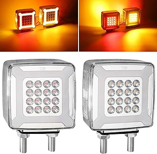 Partsam Pair Double Face Square Pedestal Fender Turn Signal Lights Halo Glow Double Stud, Amber/Red Square 47 Diode Led Turn Stop Marker Running lights Lamps 12V 24V 10-30V
