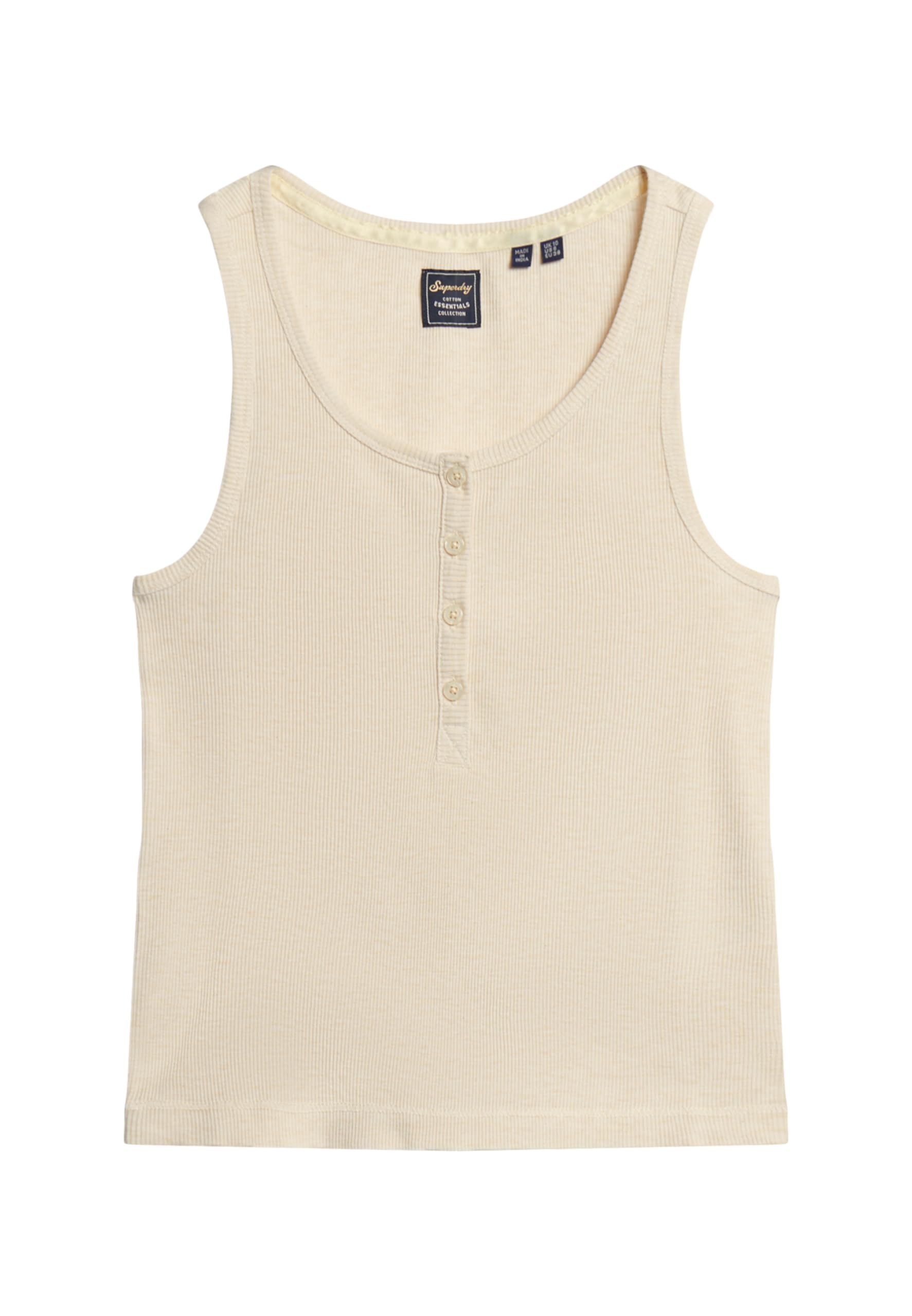 Superdry Women's Athletic Essentials Button Down Tank Top, Light oat beige mottled, M