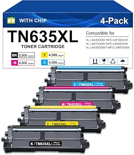 TN635XL TN635 TN635XXL Toner Cartridge Compatible for Brother TN635XL Toner Cartridge TN635 for HL-L8430CDW HL-L8430CDWT HL-L8570CDW MFC-L8930CDW MFC-L8730CDW MFC-L8970CDW MFC-EX575 (4-Pack,BCMY)