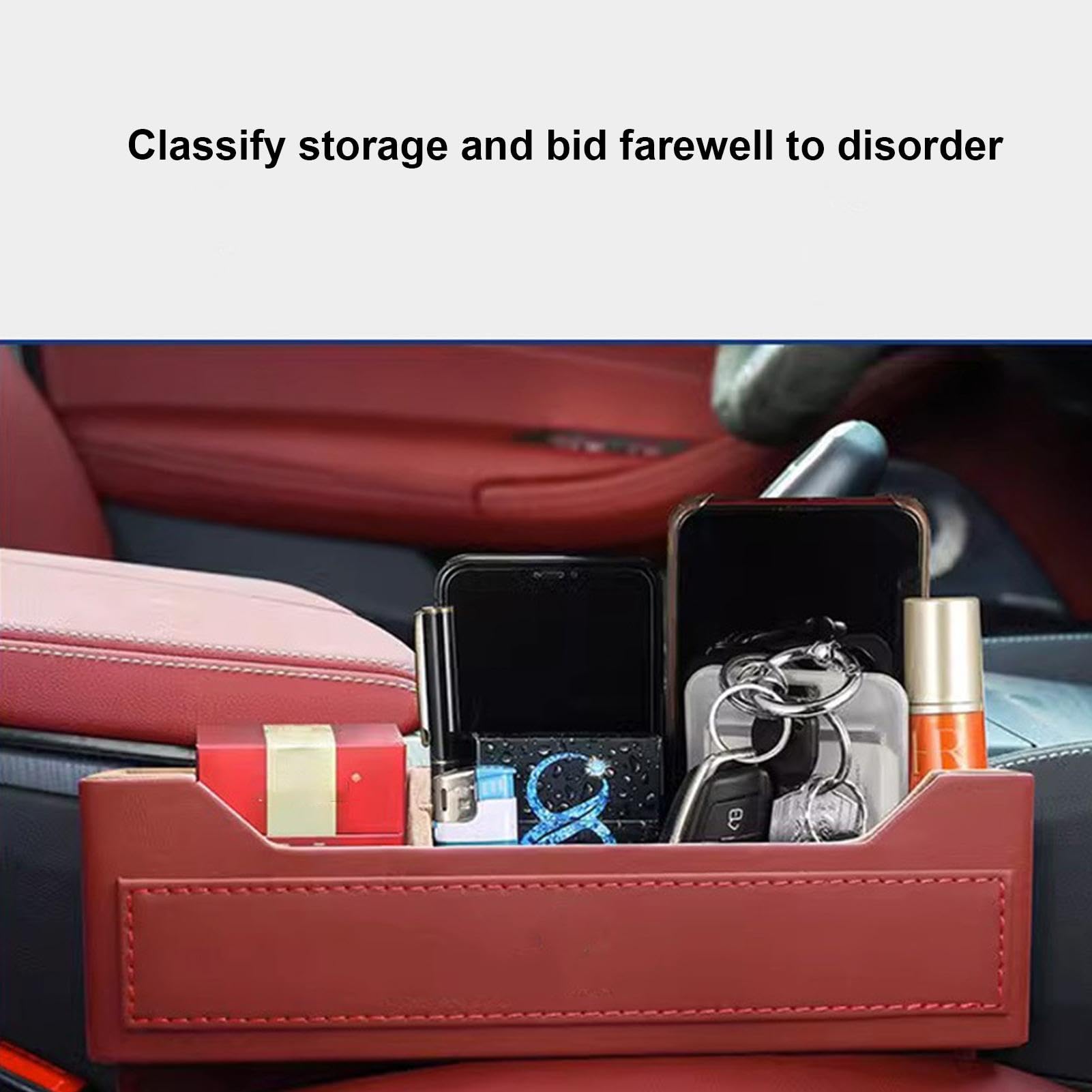Organisateur De Poche Latérale Voiture En Cuir – Rangement Siège Auto Pour Téléphone, Argent, Documents | Installation Par Sangle Adhésive - 4