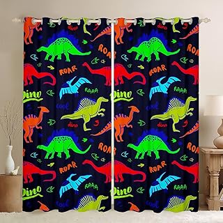 Erosebridal Rainbow Dinosaur Curtains for Boys Girls Colorful Dino Kids Blackout Curtains Cartoon Dinosaur with Glitter Neon Curtains & Drapes 38'Wx54'L for Bedroom Living Room