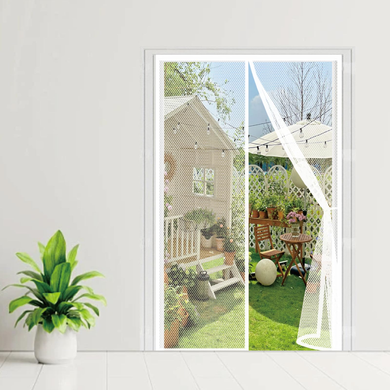Liuyanyan White Door Fly Screen 78 X 189 Cm With Powerful Magnets Automatically Closes And Magic Tape, Install Without, Keep Bugs Out, Polyester Removable Fly Net For Door For Patio,