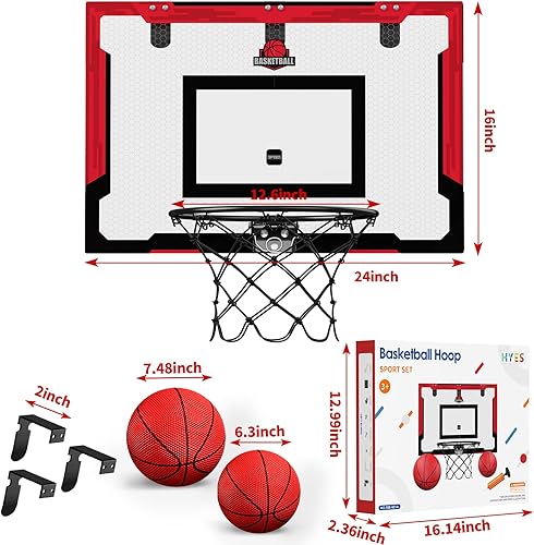 Miniatura 7 de HYES 24" x 16" Large Basketball Hoop Indoor for Adults, Over The Door Basketball Hoop with Sturdy Backboard, Big Basketball Toys Gifts Ideas for Man