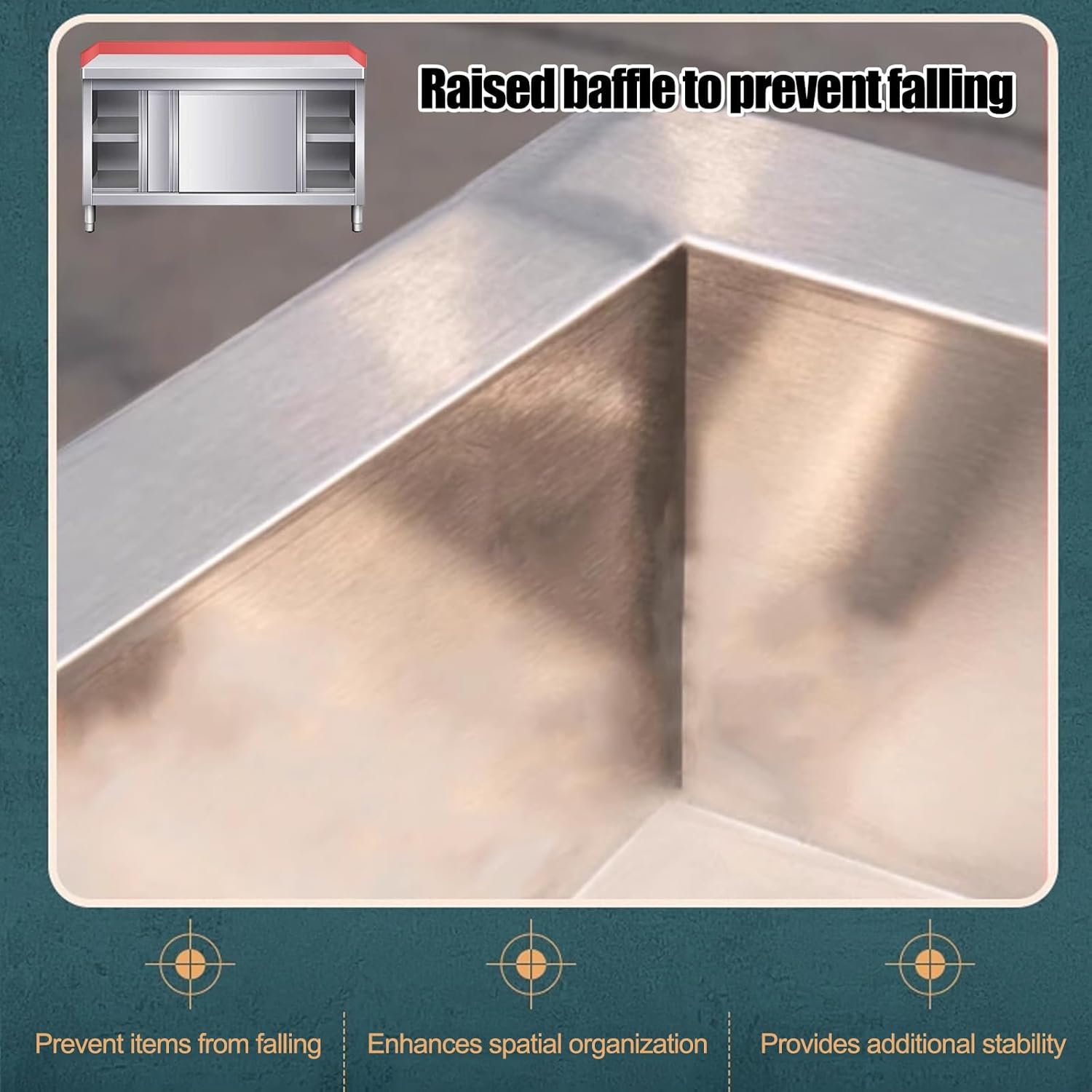 Heavy Duty Stainless Steel Work Table Cabinet with 2 Sliding Doors, Adjustable Legs, Baffle - Commercial Kitchen Food Prep Table for Restaurant, Home, Hotel (80 * 50 * 80cm)