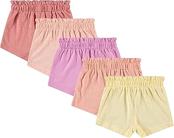 Cudlie 5-Pack Girls Baby & Toddler Shorts Comfortable Cotton Blend, Easy Fit, Adorable & Essential Wardrobe