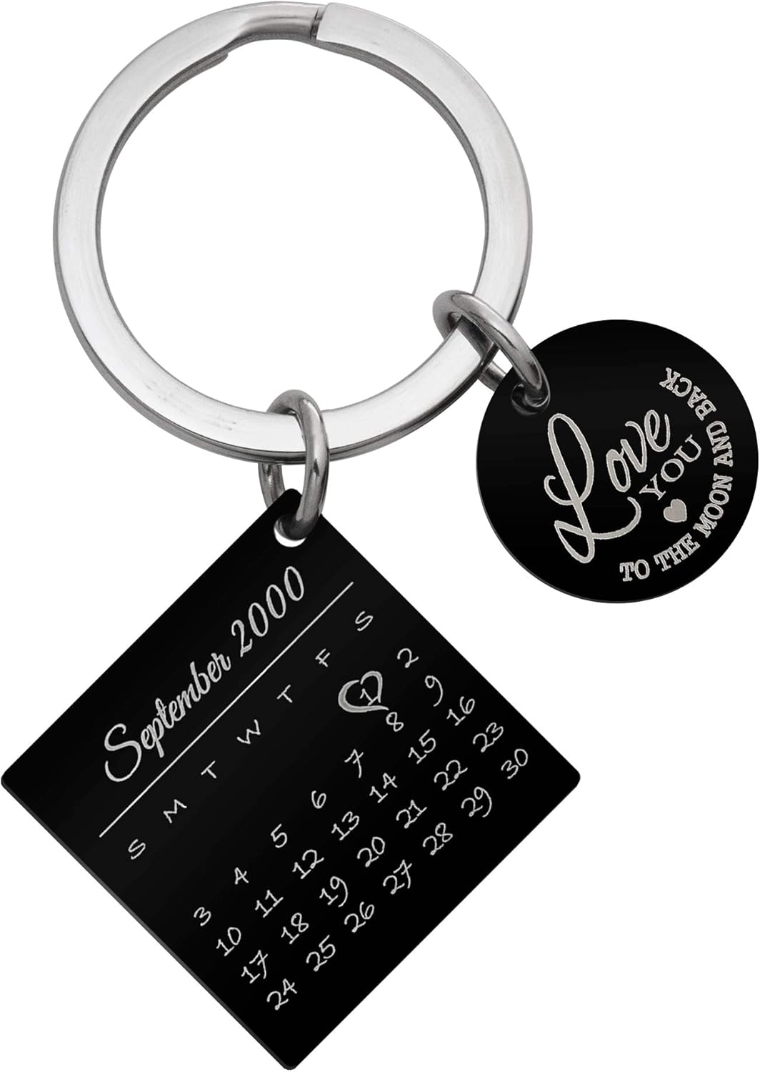Custom Date Text Photo Calendar Engraved Heart Square Dog Tag Pendant Keychain f/Men Women