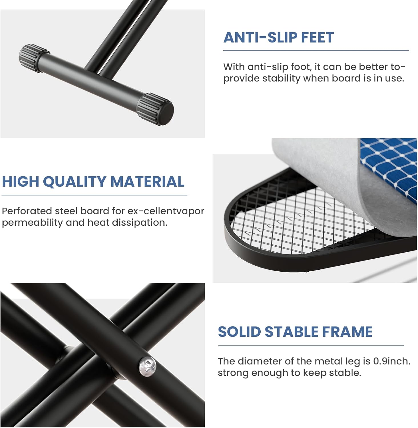 Ironing Board with Iron Rest,Foldable Iron Board Reinforced Steel Legs,Adjustable Height Hanger Iron Board with 2 Heat Resistant Cover,51 x 13